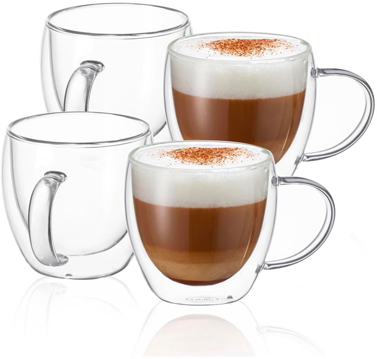 Majestix Dubbelwandige Glazen Met Oor - Set van 4 glazen - 250 ML - Isolerende Thermoglazen - Latte Macchiato - Cappuccino - Espresso - Koffie - Thee - Koude dranken