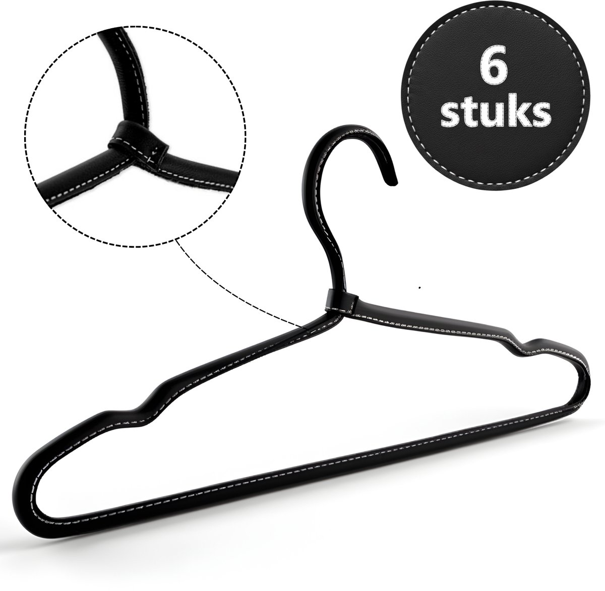 Brute Strength - Luxe leren kleerhanger - 6 stuks - Zwart - Luxe kledinghanger - antislip - broekhanger - Leer - RVS - Volnerfleer