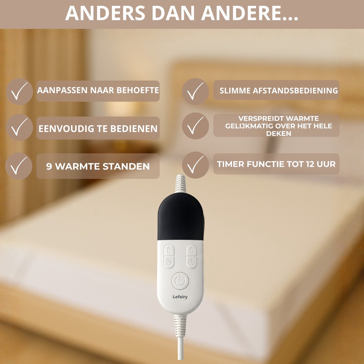 Lefairy Elektrische onderdeken 180x200 cm tweepersoons - afbeelding 3