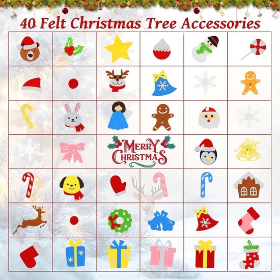 Kerstboom Vilten 110 Cm Doe-het-zelf Kerstboom Voor Kinderen - Met 34 Stuks Ornaments