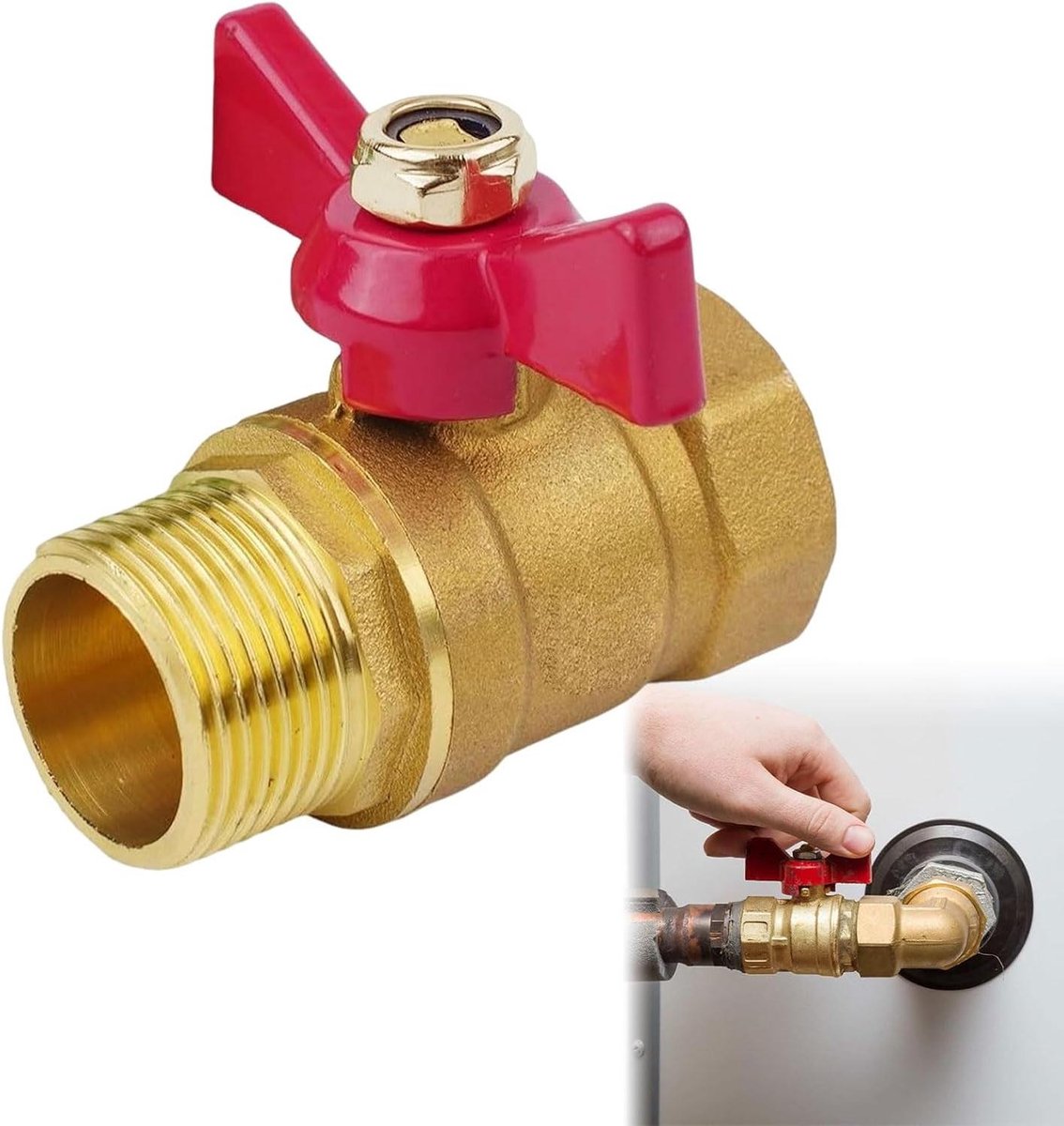Ronte - Messing kogelkraan 3/4 inch voor waterleidingen, afsluitkraan met rode greep