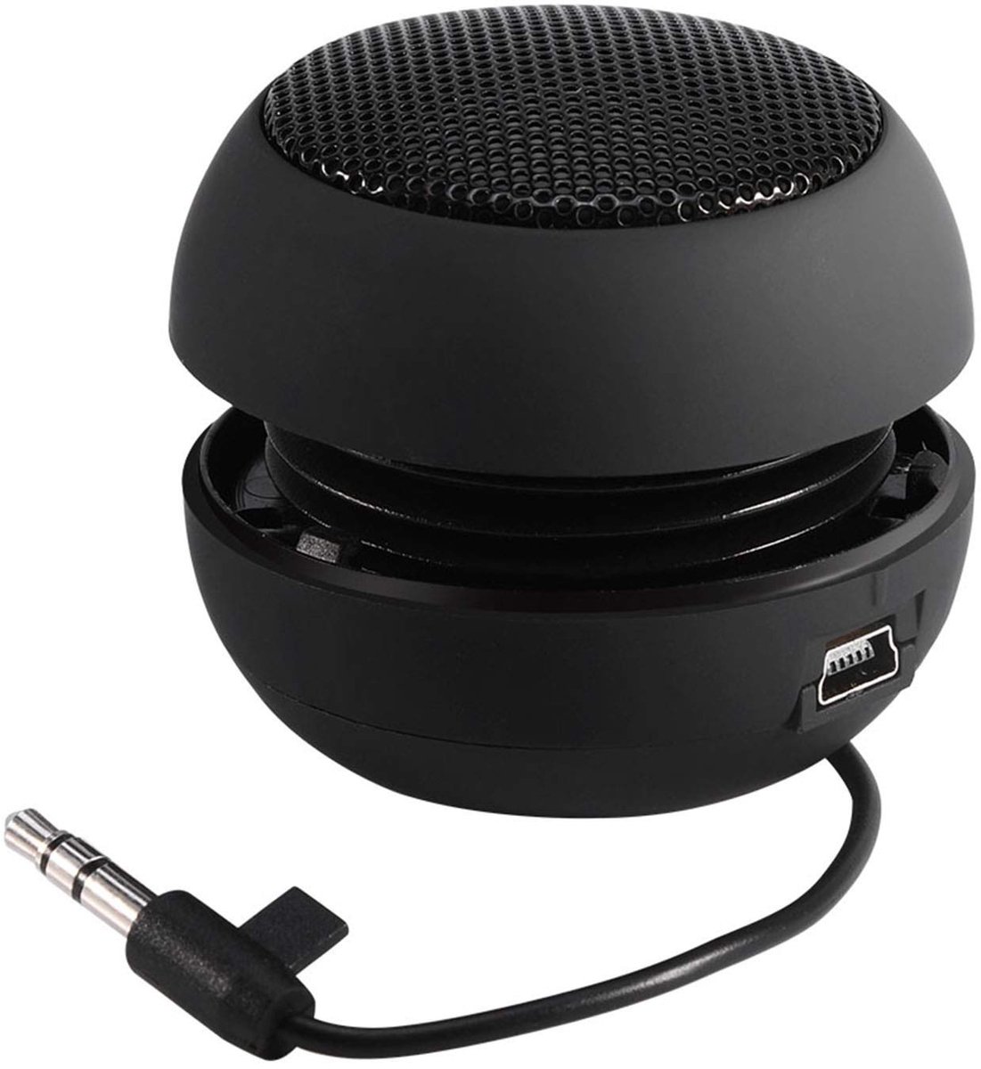 Mini-luidsprekers met jackplug, draagbare mini-reisluidspreker met 3,5 mm aansluiting voor telefoon, ingebouwde batterij voor mobiele telefoon, mp3-speler en pc, oplaadbare luidsprekers met stekker voor telefoon (zwart)