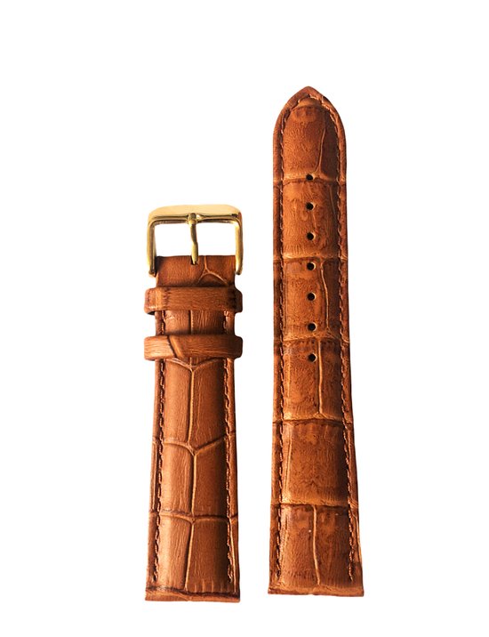 Bracelet de montre-22mm-cuir véritable-marron-fourré-croco-boucle couleur or souple-22 mm