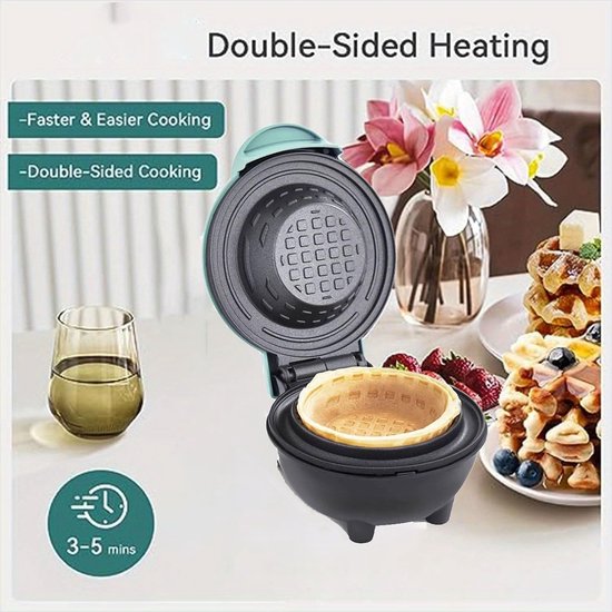 Wafelijzer - Mini Waffle Machine - Voor Zelfgemaakte Wafelkommen, Tortilla Bowls en Desserts - 350W - 220V - Compact Keukenapparaat — afbeelding 4