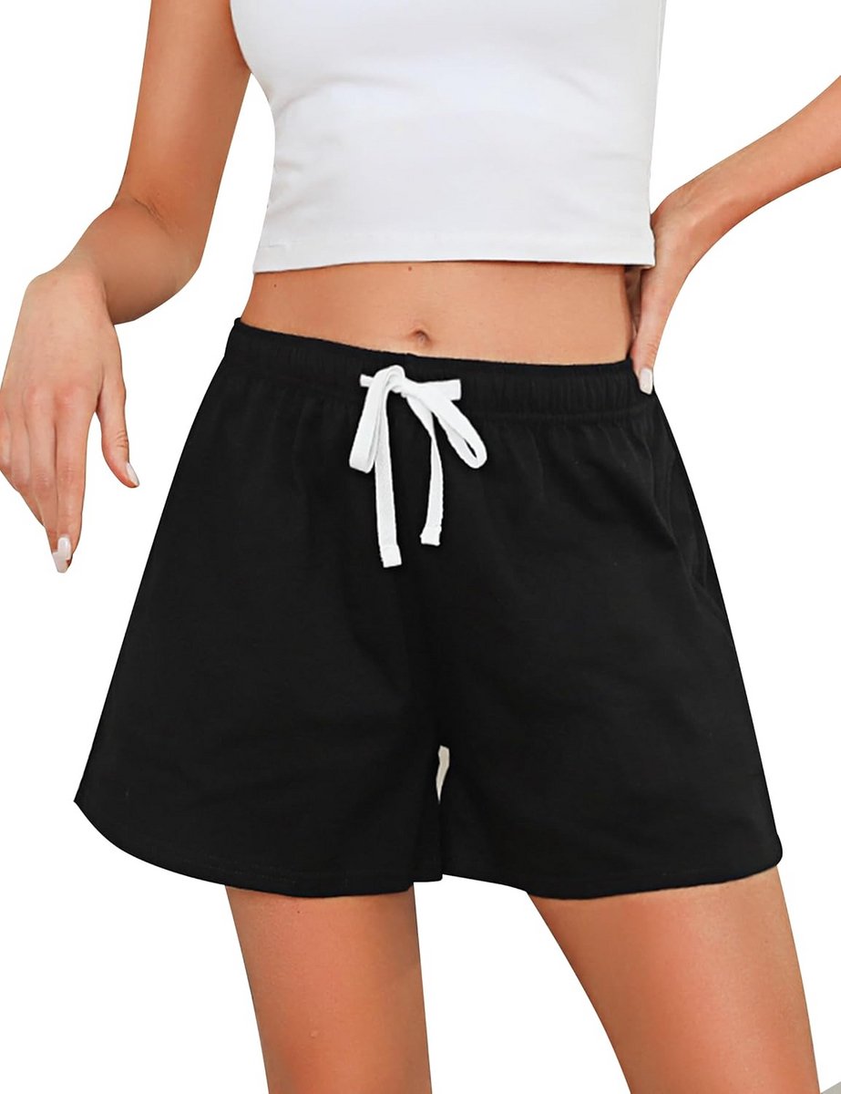 Dames katoenen shorts met hoge taille - zomerse pyjamabroek of sportshorts voor comfort en stijl