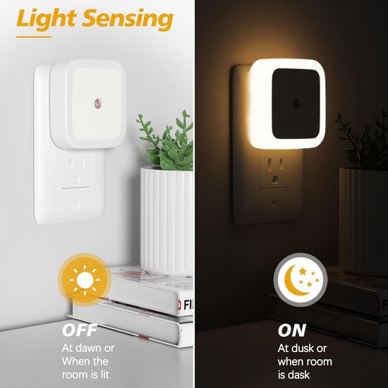 LED Nachtlampje Stopcontact 4-Pack - Met Dag en Nacht Sensor - Warm Wit LED Licht - Automatische Dimmer - Schemer-tot-zonsondergang - Voor Slaapkamer Badkamer En Gang - Energiezuinig Nachtlampje En Volwassenen 6.2 x 6.2 x 6 cm van Merkloos — afbeelding 2