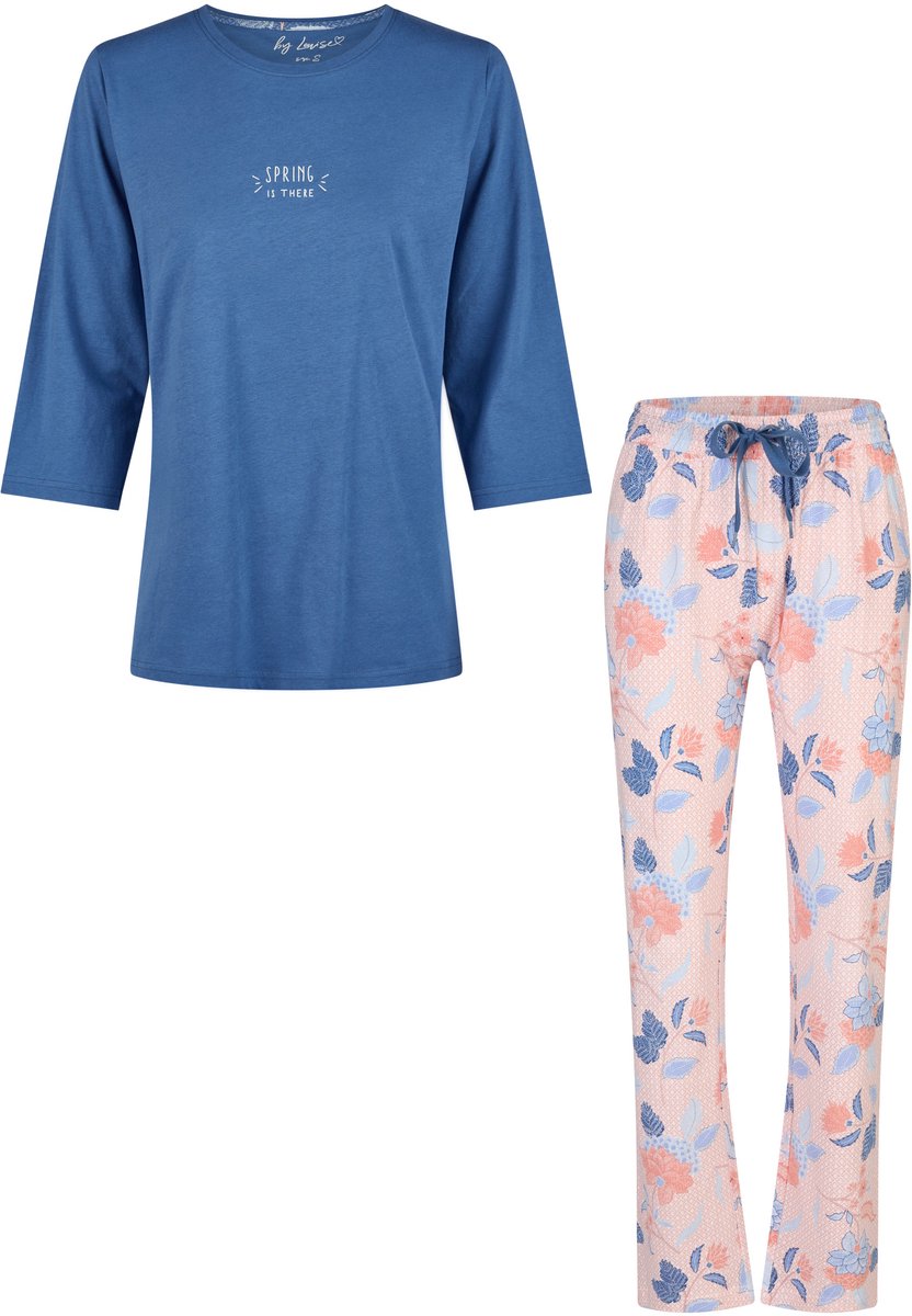 By Louise Dames Pyjama Set Lang Blauw/Roze Gebloemd