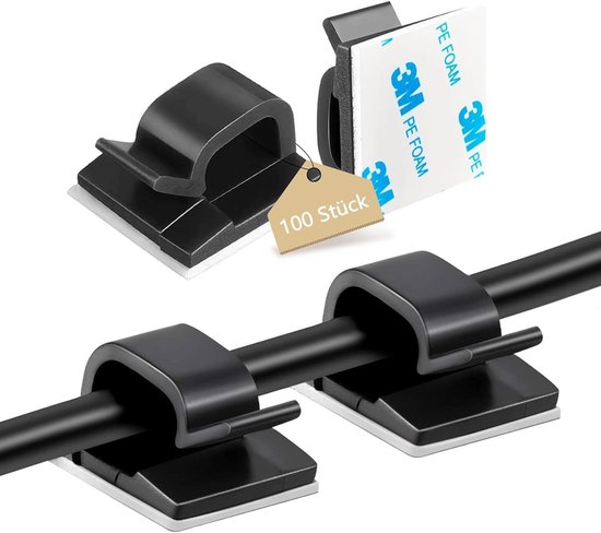 Set de 100 supports de câbles autoadhésifs pour la gestion des câbles intérieurs et extérieurs, noir