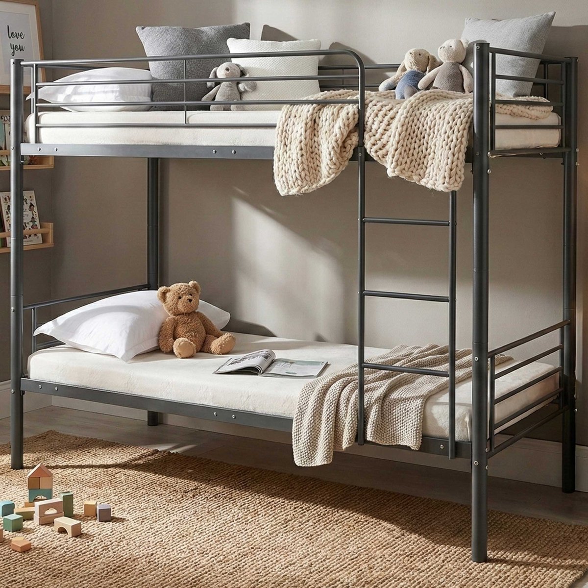 Stapelbed Dixie 90x200cm - Metaal - Mat Zwart - Emob Exclusive - Stapelbed - Zwart - Metaal Eenpersoons Stapelbed