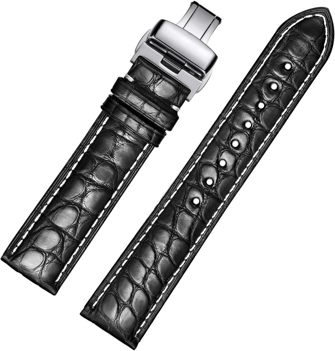 Echt Krokodil- en Alligatorleer Horlogeband Vouwsluiting 12-24mm