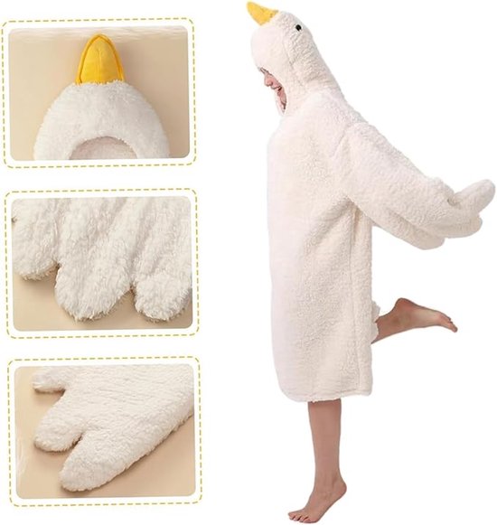 Blanket Hoodie - Fleece Deken Met Mouwen - Grote witte gans capuchondeken - Fleece Cape - Wearable Blanket for Winter - Heren en Dames - met Capuchon - Deken Met Mouwen Voor Volwassenen - wit - xl - 65-80kg