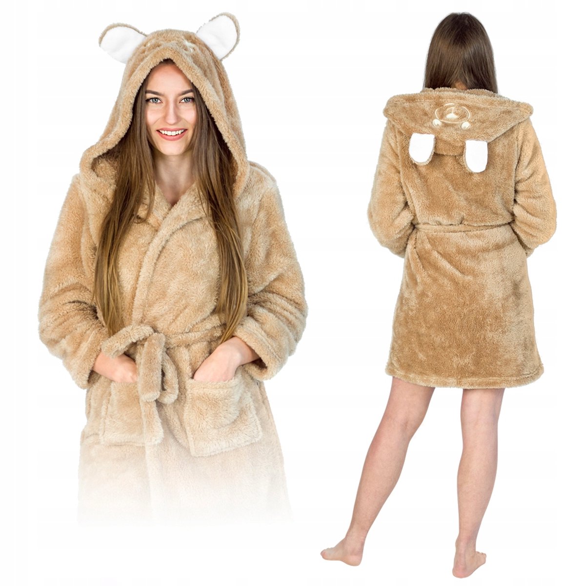 Onesies Serie - Dames Badjas - Kleurvolle Microvezel - Met Oor en Riempje - Cuddly Kap
