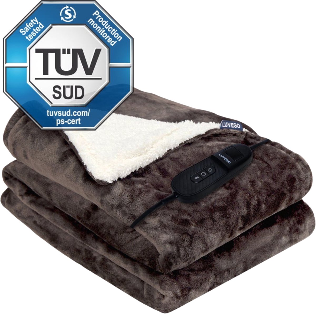 Bol.com Luvego Elektrische Deken XL 1 Persoons Bovendeken - 180x130CM - Warmtedeken, Omslagdeken & Knuffeldeken - 3M lange Kabel... aanbieding