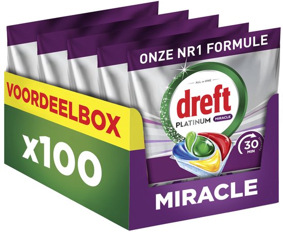 Dreft Platinum Miracle All-In-One - 30 Minute Miracle Vaatwastabletten - Citroen - 100 stuks
