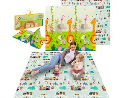 Lionelo Robby - Babygym 2-in-1 Speelkleed - Dubbelzijdig Educatieve Mat 180 x 200 cm - 5 Speelgoed Accessoires - Zachte, Waterdichte & Hypoallergene Mat - Perfect voor Binnen & Buiten - Makkelijk Op te Vouwen en Opslaan