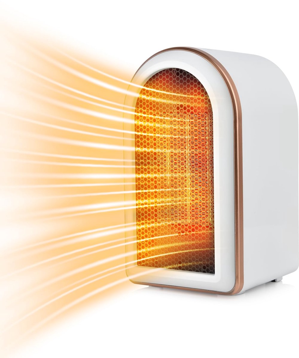 Ynkkvre - Mini Ventilatorkachel – 1200W PTC Keramische Verwarming – Draagbare elektrische ruimteverwarmer, kleine energiebesparende PTC keramische ventilatorkachel, stille verwarming met 2 vermogensstanden, mini-stekker, oververhittingsbeveiliging