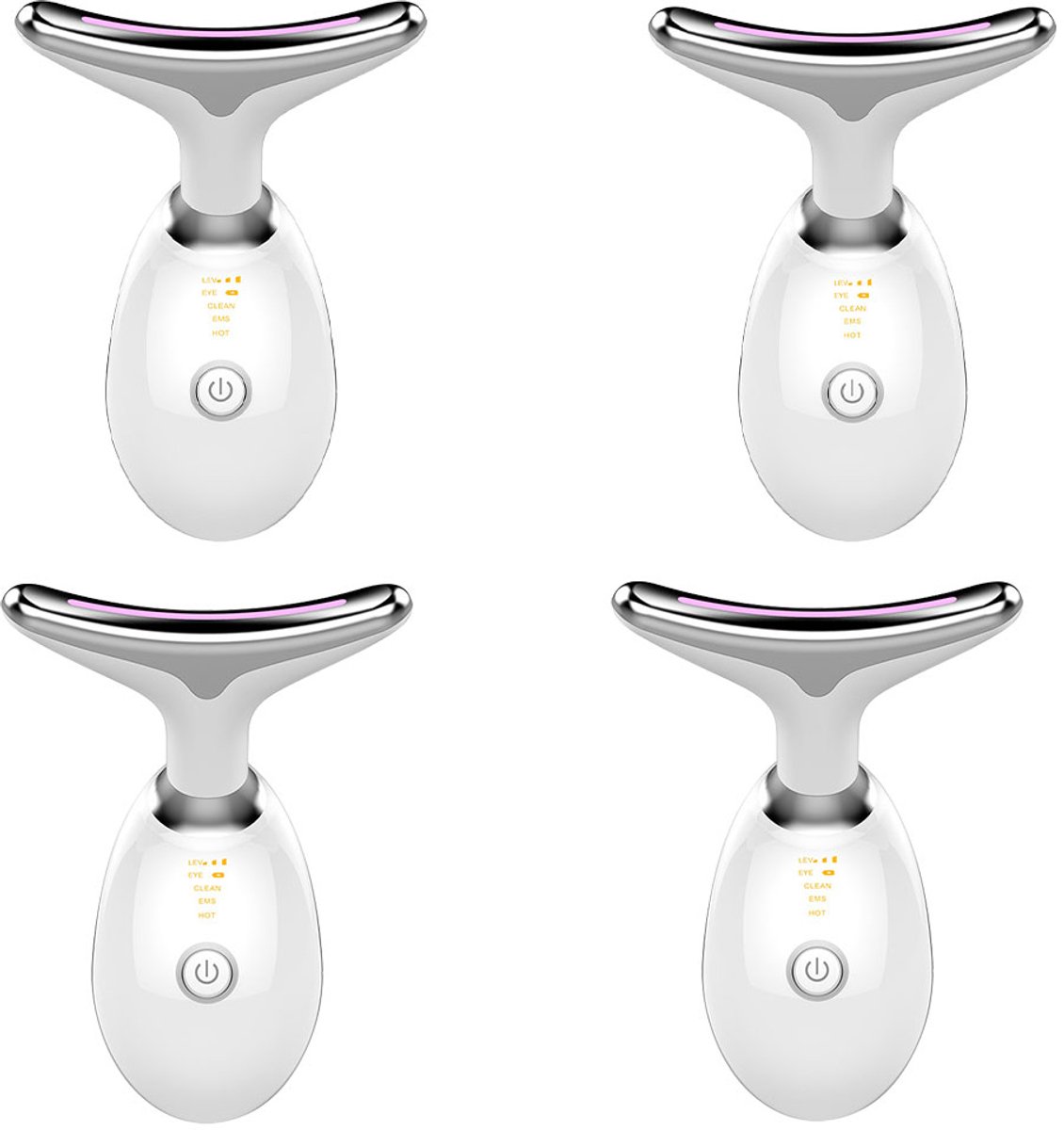 Nekmassage Apparaat - Huidverjongingsapparaat 3 LED Licht - Vibratie Gezichtsreiniger - Anti-Aging - Draadloos Oplaadbaar - Cadeau - Parelwit - 4 Stucks