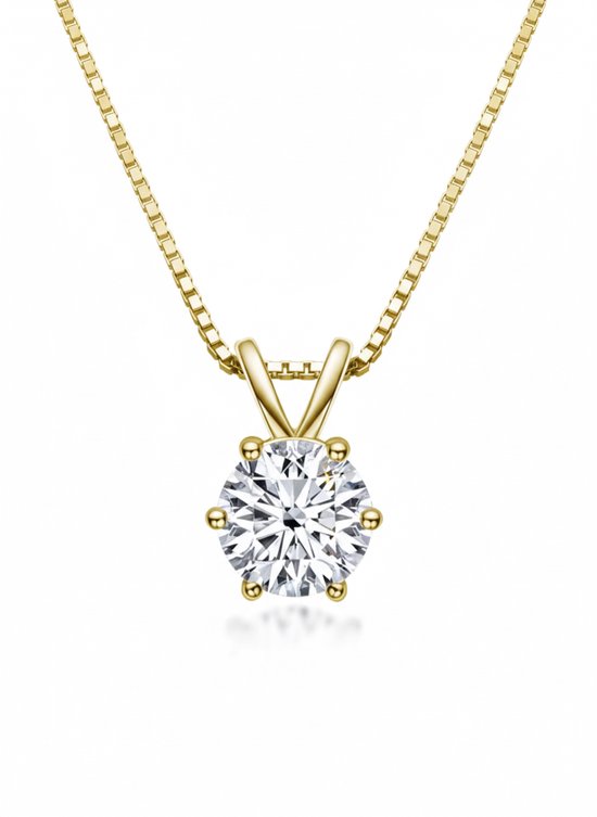 Chaîne Aurélia Femme – 1,0 ct | Moissanite 6.5mm Lab Diamant avec Pendentif Plaqué Or – Luxe & Intemporel Cadeau Bijou Plaqué Or