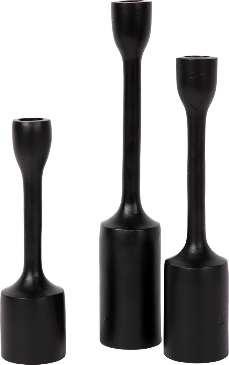Atmooz - Kaarshouder Orso S/3 - Zwart - Set van 3 Kandelaars - Metaal - 21, 26 en 31 cm Hoog - Moderne Tafeldecoratie