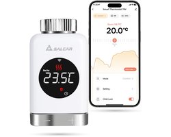 SALCAR Radiatorthermostaat TRV801W – Slim LCD WiFi Thermostaat – Compatibel met Amazon Alexa & Google Home – Tuya Smart – Geen Gateway Nodig