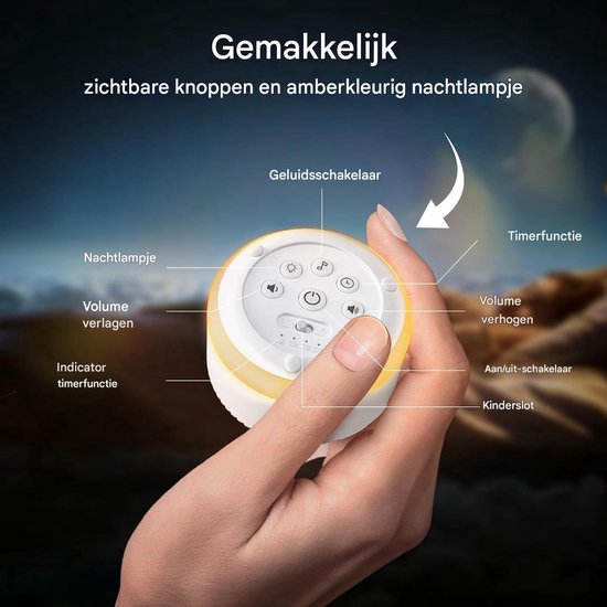 Gsedaox-White Noise Machine-Witte ruis-Oplaadbaar-Slaaphulp-Volwassenen en Baby-24 Rustgevende Geluiden-Nachtlampje-Wit — afbeelding 5