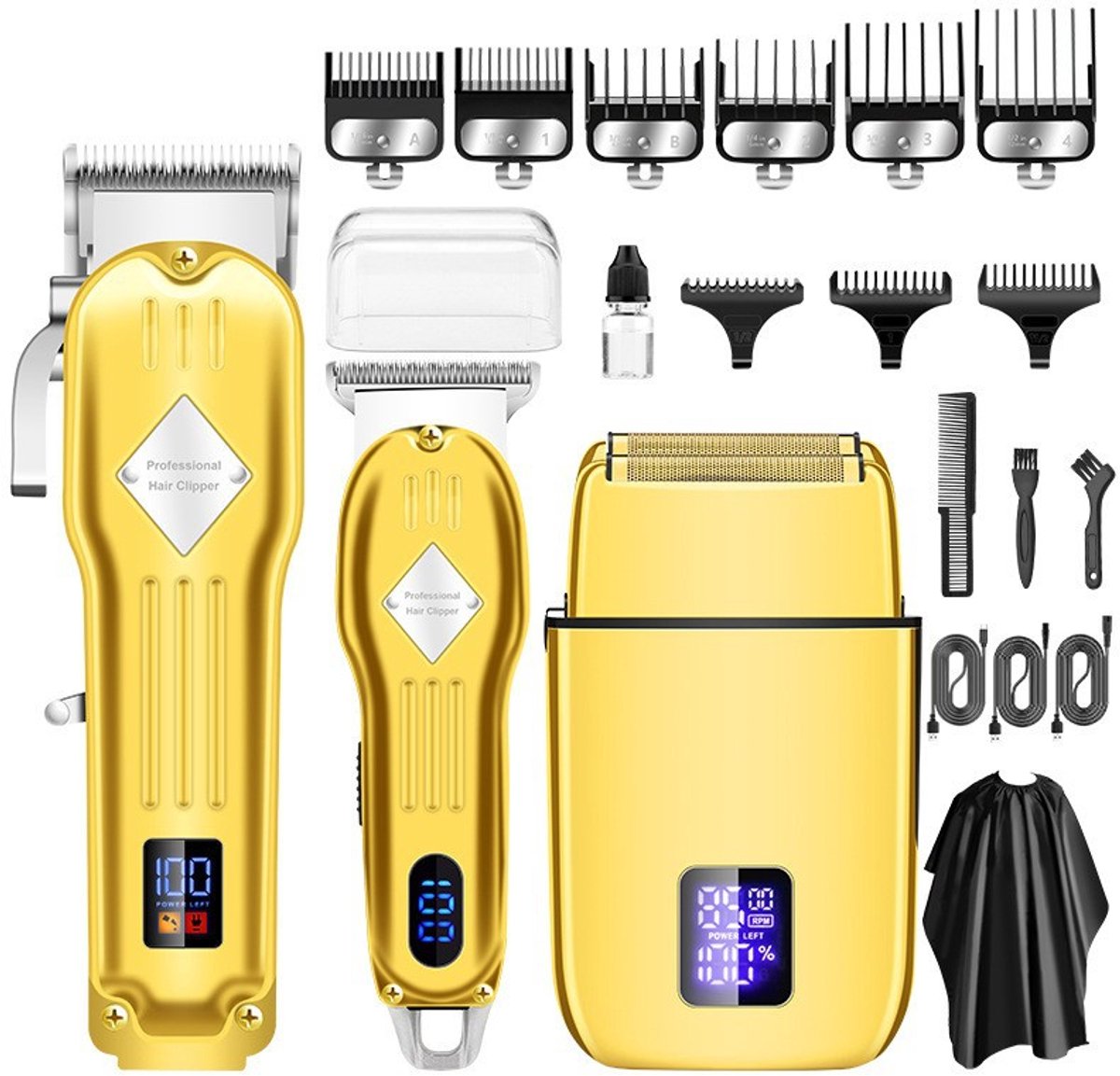 STILVORA Tondeuses - Draadloze Tondeuse Set met Haar Tondeuse en Trimmer, Professionele Kapsel Tondeuse, Oplaadbare Tondeuse, Metaal Roestvrij Staal, Goud