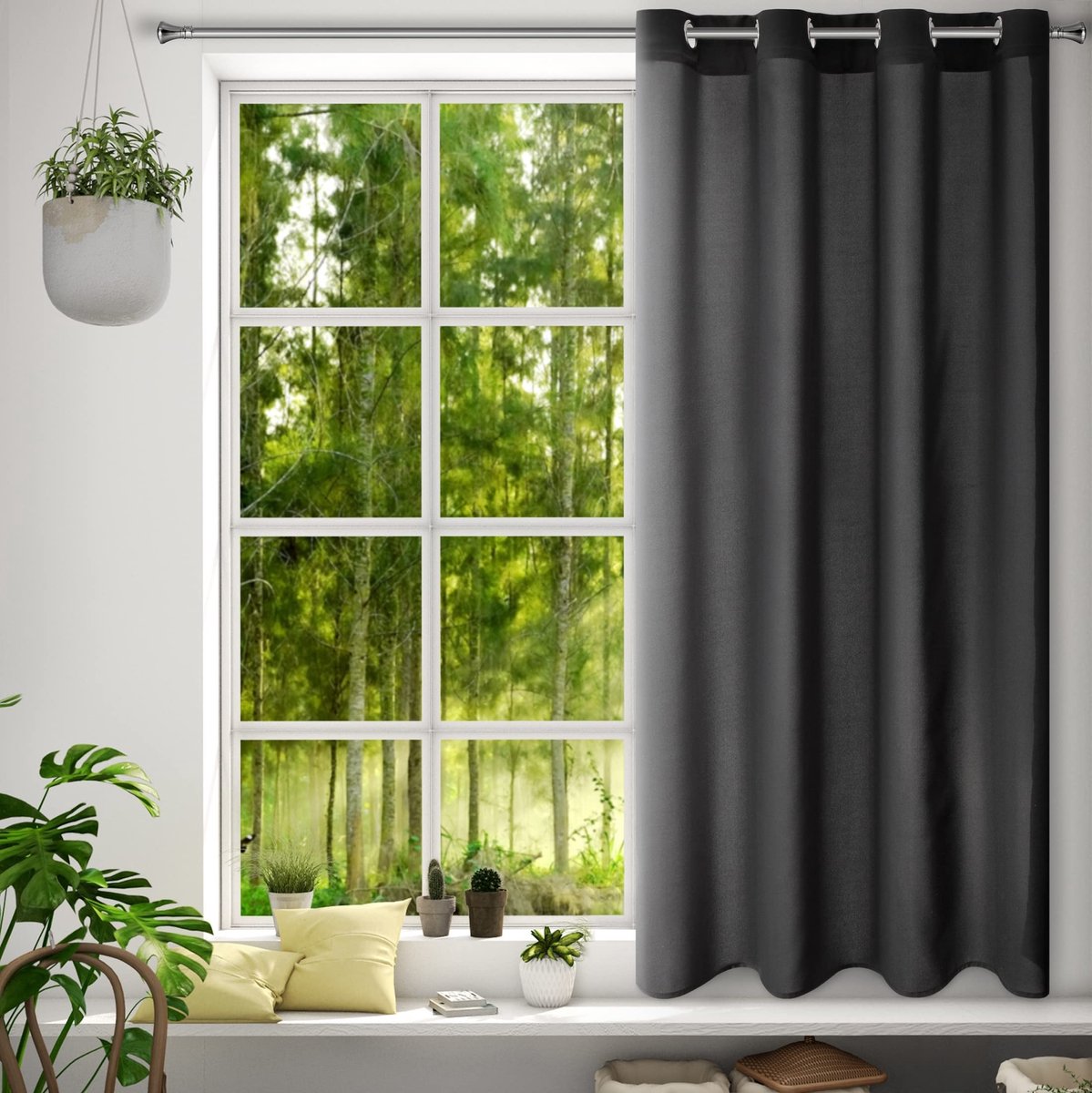 Unyqoos Modern eenkleurig gordijn met metalen ogen voor elke kamer in huis Zwart