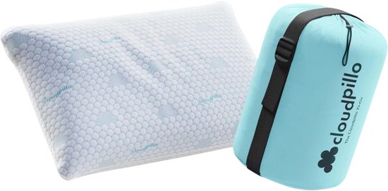 Cloudpillo Hoofdkussen - To Go Reiskussen - Memory Foam - 37x55 cm - Inclusief Draagtas - Ademende, Afneembare en Wasbare Hoes - Voor Reizen, Kamperen en Onderweg