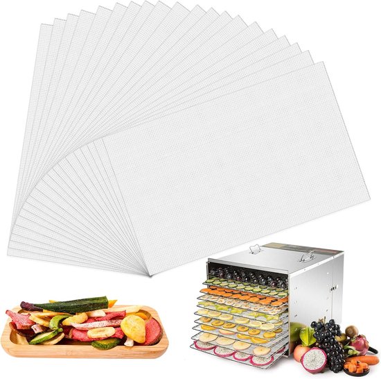20-DELIJGE VERDROGERFILMS – 28x20cm – SILICONE NON-STICK – HERBRUikbaar – VOOR FRUITVERDROGER/FRUITLEER/STOOMPAN