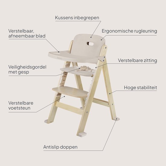 Lionelo Floris Kinderstoel 3in1 met kussens - Houten eetstoel, kinderstoel met voetensteun & stoel tot 40 kg - 4-traps verstelbare zitting en voetensteun - Afneembare tafel, veiligheidsharnas - Scandinavisch design, groeit mee met kind van Merkloos — afbeelding 5