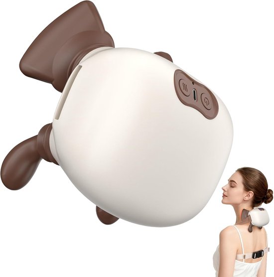 Masseur cervical 4D, masseur d'épaules avec chauffage, un masseur sans fil et portable qui simule la manipulation par une main humaine, Convient pour soulager les douleurs cervicales et détendre les muscles, avec 3 niveaux réglables. (Wit)