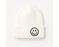 Hidzo Beanie - Muts - Smiley - Polyester - Wit - Kindermuts
