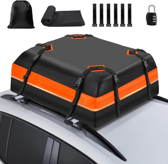 Rymopuey Daktas, waterdichte autodaktas zonder rek, antislipmat en 8 robuuste riemen, opvouwbare zachte dakkoffer voor auto's met/zonder rek ( blauw-15Cubic