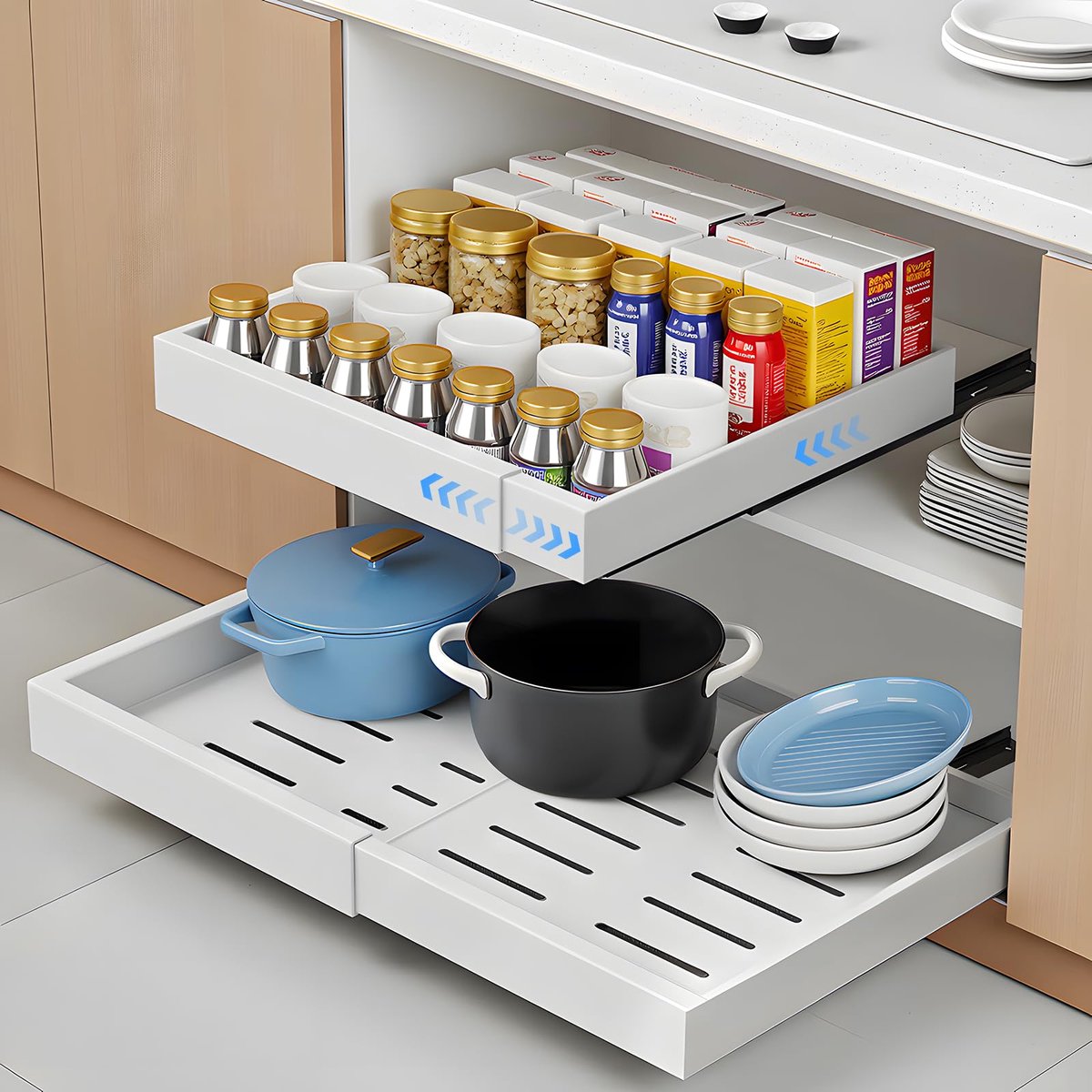 Ibenzoa® Uitschuifbare keukenlade organiser voor verstelbare kastopslag