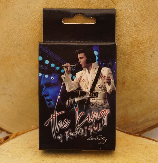 Speelkaarten Elvis Presley in het blauw / zwart met Elvis die staat te zingen - speelkaarten met afbeelding van The King of Rock & Roll - gezelschap spel kaarten van Elvis Presley - 1 stok kaarten van Elvis Presley - Elvis Presley cadeau artikelen