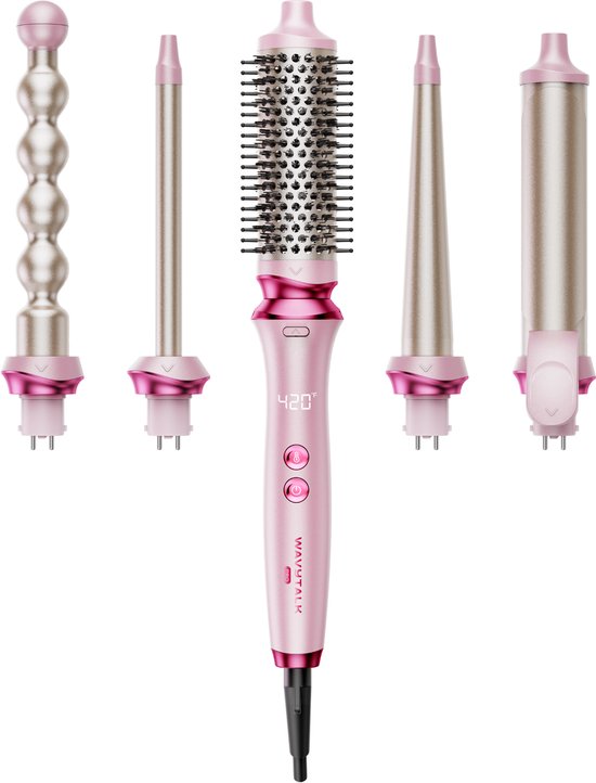 Wavytalk Heatwave Pro - 5-in-1 Curling Wand Set - Professionele Krul- & Stylingtool | 38 mm Blowout Boost Brush, 25 mm Curved Barrel, 13 mm Barrel, 13–25 Tapered Barrel & 32 mm Barrel - Ionisch & Keramisch - Ultieme Stylingkit