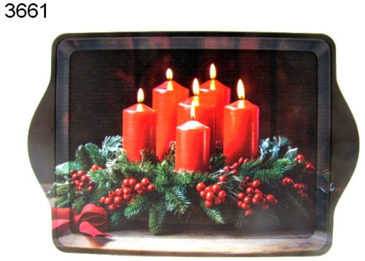 Geharo Dienblad kerst rode kaarsen - kunststof - compact formaat