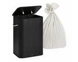 Wasmand met deksel - 80 liter - opvouwbaar - zwart
