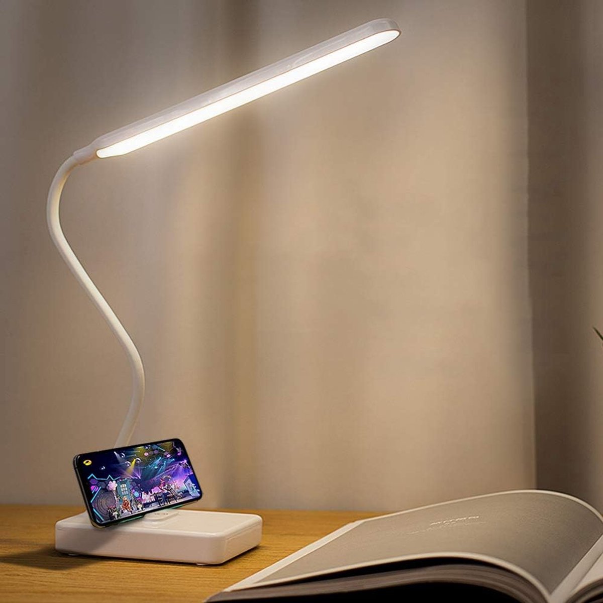 Gsedaox-Bureaulamp-LED-USB Oplaadbaar - Flexibel & Verstelbaar - Dimbaar met 3 Kleuren & 5 Lichtstanden - Voor Boek, Bed, Bureau-wit