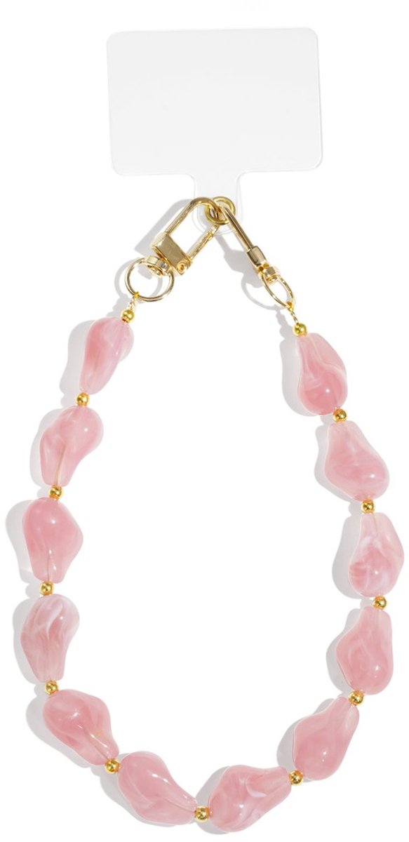 Telefoonkoord - Roze - Mobiel Koord Stenen- Phone Cord Stones - Acryl - Roestvrij Staal