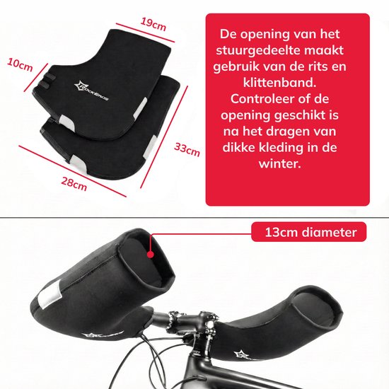 Zwarte stuurhandschoenen met reflecterende banden, rits en klittenband sluitingen.