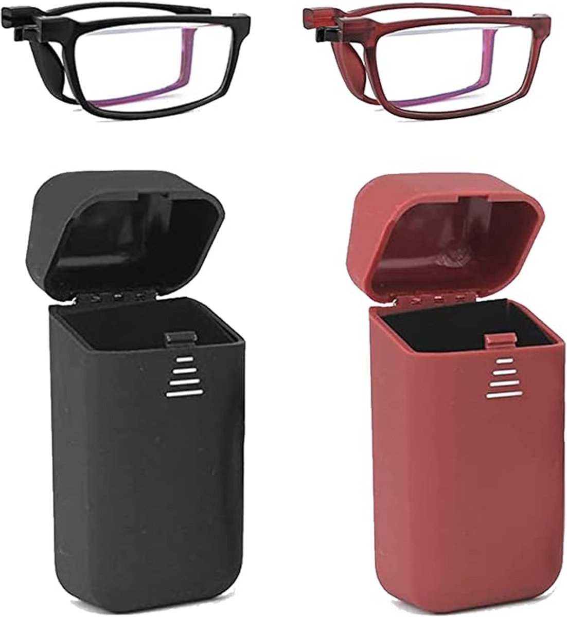 Twee opvouwbare leesbrillen, één voor mannen en één voor vrouwen, met blauwlichtfilters als leeshulpmiddel. Ultralicht ontwerp, harde etuis voor optimaal draagcomfort. 1.0