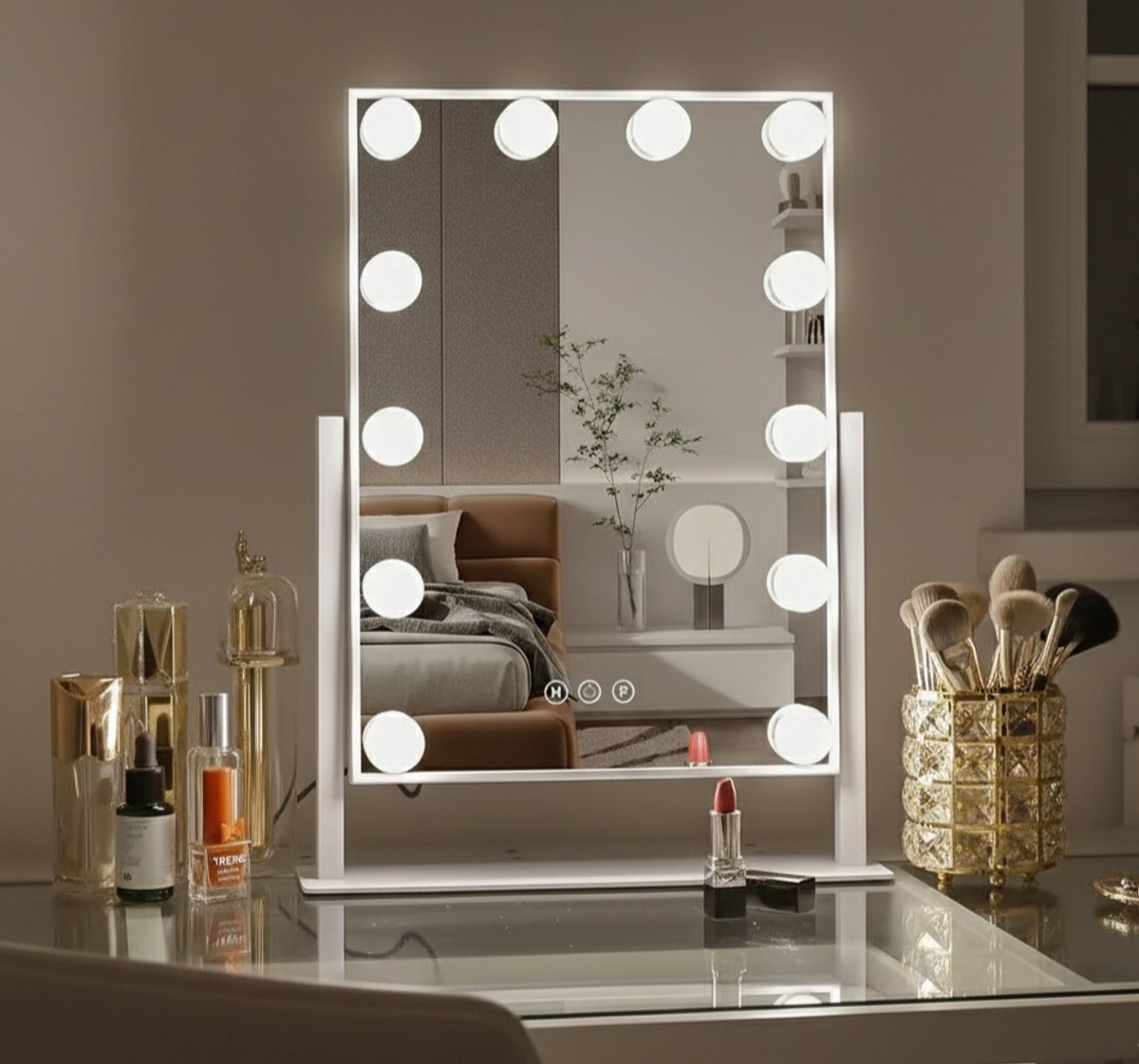 Bol.com Bright Beauty® Hollywood Make-up Spiegel – 30×41 cm – 360° Rotatie – Dimbaar – 3 Lichtkleuren LED – Smart Touch – Wit aanbieding