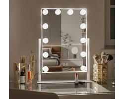 Bright Beauty® Hollywood Make-up Spiegel – 30×41 cm – 360° Rotatie – Dimbaar – 3 Lichtkleuren LED – Smart Touch – Wit