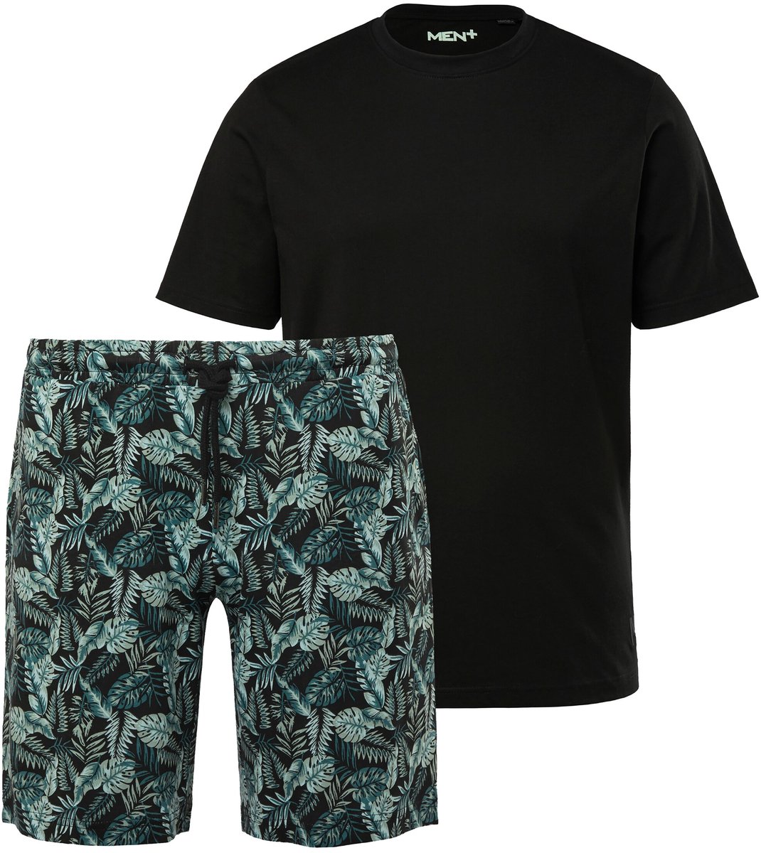Men Plus - Heren - Pyjama T-shirt shorts met print - Zwart - Maat XL