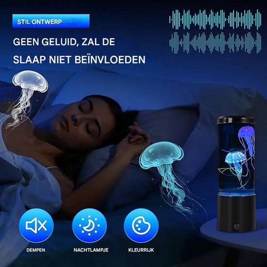 Kwallenlamp - 2 gesimuleerde kwallen - Nachtlampje - Kwallenlavalamp - 7 kleuren - Lavalamp - Aquariumnachtlampje - LED - Zwart van Ornamenti — afbeelding 3
