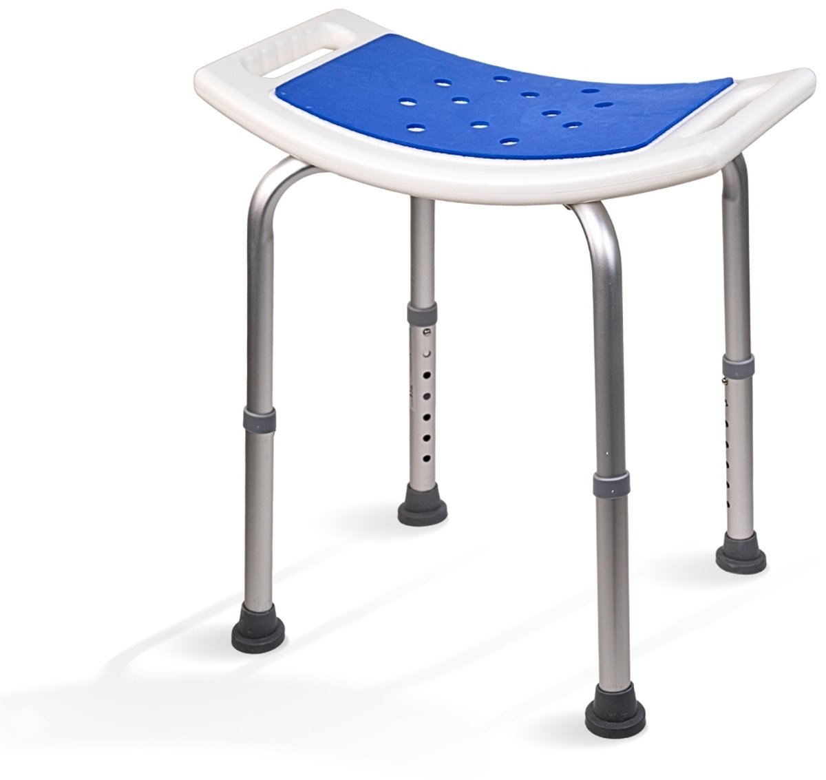 Mobiclinic Santana - Badkruk - Gewatteerd - In hoogte verstelbaar - Antislipzitting - Douchekruk - Antislip Rubberen Voeten - 41x51 cm - Wit en blauw