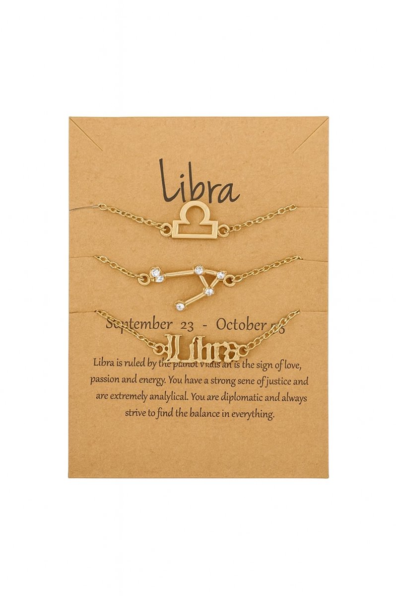 EmmyRovi – Zodiac Armbandenset – Libra - Weegschaal – Goldplated – 3-delig