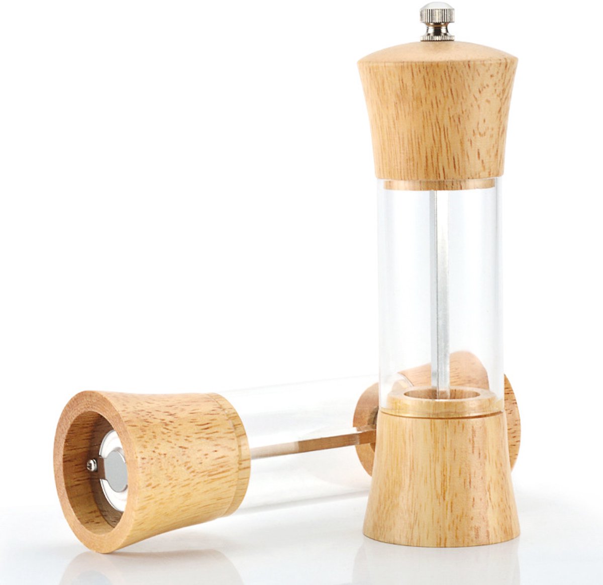 Handmatige Kruidenmolen Set - Acryl Zout En Peper Molens - 8 Inch - 2-Pack - Houten Schudders - Koffiemaker Voor Onderweg - Kruidenmolen - Koffiemolen Handmatig - Verstelbare Keramische Kern - Voor Keuken - Huisgebruik - Tafeldekking