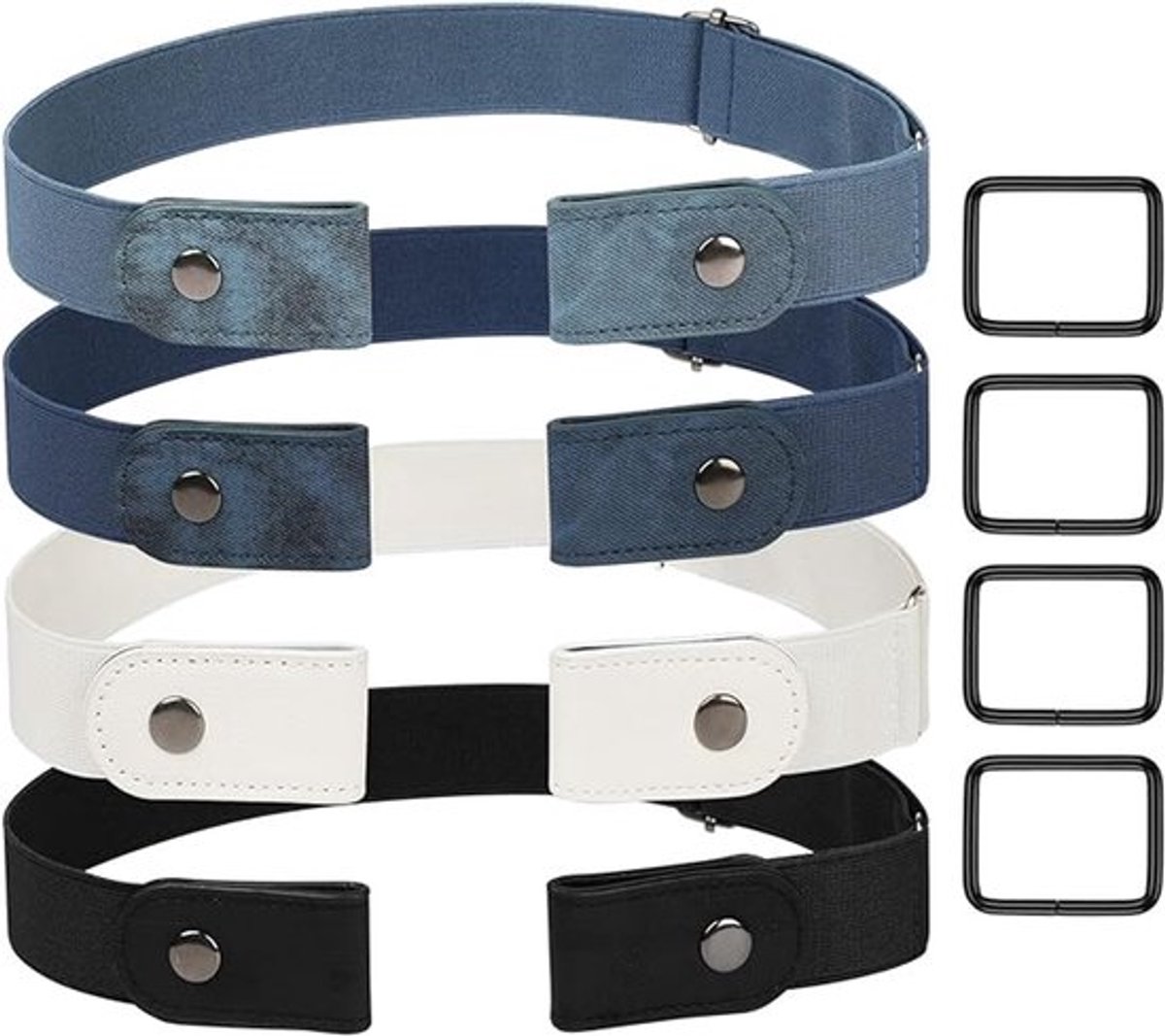 Gesploze Riem - 4 Stuks Gespvrije & Elastische Riem Voor Dames & Heren - Elastische Riem - Elastische Riem Zonder Gesp - 3cm Breed - Elastische Broekriem Zonder Gesp - Riem Zonder Gesp - Gespvrije Riem - Zwangerschapsriem - Riem Zonder Gaatjes